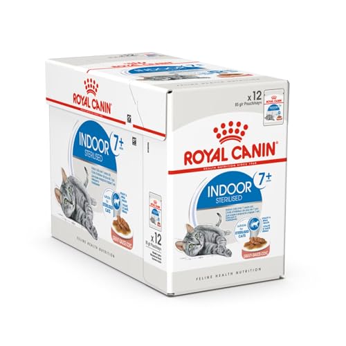 Royal Canin Indoor Sterilised 7+ | 12 x 85 g | Alleinfuttermittel für Wohnungskatzen ab dem 7. Lebensjahr | Für sterilisierte Katzen die im Haus Leben | Häppchen in Gelee von ROYAL CANIN