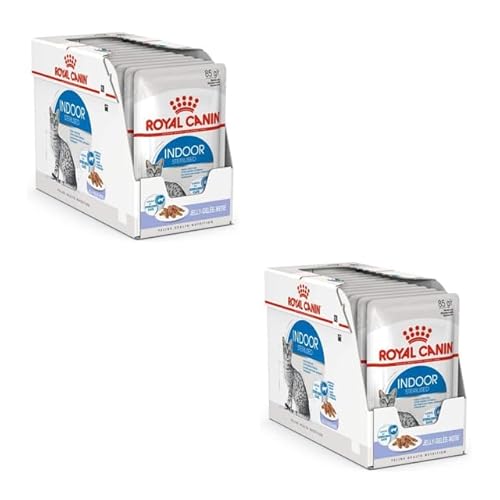 Royal Canin Indoor Sterilised in Gelee | Doppelpack | 2 x 12 x 85 g | Alleinfuttermittel für ausgewachsene Katzen die im Haus Leben | Für sterilisierte Katzen | Häppchen in Gelee von ROYAL CANIN