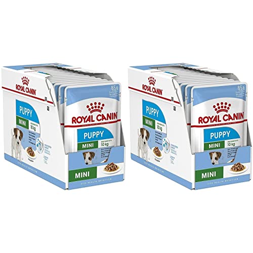 Royal Canin Mini Puppy | Doppelpack | 2 x 12 x 85 g | Nassfutter für kleine Hundewelpen | Bis zum 10. Lebensmonat | Feine Stückchen in Soße | Weiche Textur für die Milchzähne von ROYAL CANIN