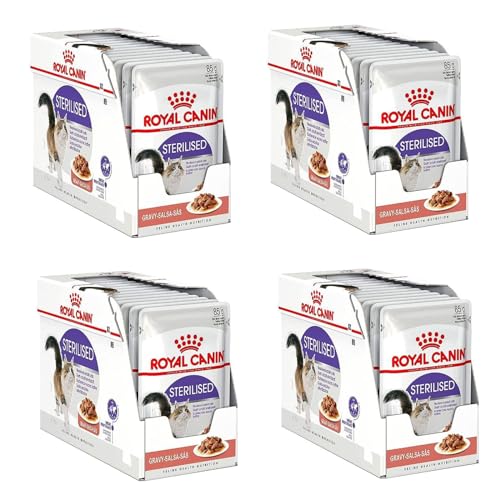 Royal Canin Sterilised in Soße | 4er Pack | 4 x 12 x 85 g | Alleinfuttermittel für ausgewachsene Katzen | Speziell für kastrierte Katzen ab dem 12. Monat | Stückchen in Soße von ROYAL CANIN