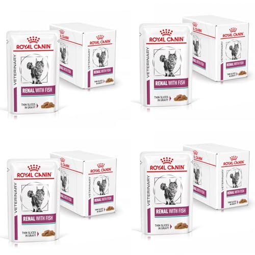 Royal Canin Veterinary Renal Fish | 4er Pack | 4 x 12 x 85 g | Diät-Alleinfuttermittel für ausgewachsene Katzen | Zur Unterstützung bei Nierenproblemen | Im Frischebeutel von ROYAL CANIN