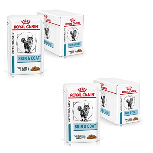 Royal Canin Veterinary Diet Feline Skin & Coat | Doppelpack | 2 x 12 x 85 g | Nassfutter für ausgewachsene Katzen | Feine Stückchen in Soße | Zur Unterstützung der Hautbarriere von ROYAL CANIN