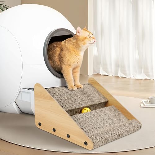 ROYALAY Katzentoilette für ältere Katzen & Kätzchen, Wellpapier Katzenkratzbaum, Katzenkratzbrett mit einem Ball zur Kontrolle Katzenstreu Geeignet für die zweite Generation Automatische von ROYALAY