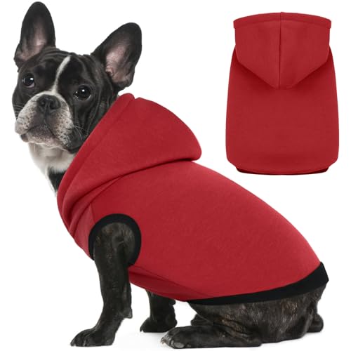 ROZKITCH Hunde-Kapuzenpullover, Winter-Hunde-Fleecepullover, warmes Sweatshirt, Haustierpullover mit Loch für die Leine, weich, warm, Weihnachtsoutfit für mittelgroße Hunde, französische Bulldogge, von ROZKITCH