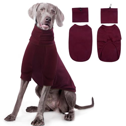 ROZKITCH Hunde-Shirt mit Kapuze, 2-in-1, weich, leicht, gestreift, Hunde-Tanktop mit abnehmbaren Ohrwickeln, Hunde-Kapuzenpullover, für Jungen, Mädchen, dehnbarer Pullover, Weinrot, Größe 3XL von ROZKITCH