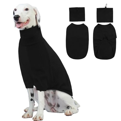 ROZKITCH Hunde-Shirt mit Kapuze, 2-in-1-Abdeckung, weich, leicht, gestreift, Hunde-Tanktop mit abnehmbaren Ohrwickeln, Hunde-Kapuzenpullover, für Jungen, Mädchen, dehnbarer Pullover, Schwarz, Größe XL von ROZKITCH