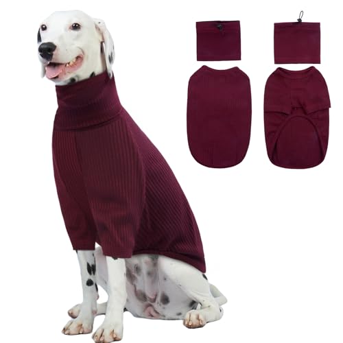 ROZKITCH Hunde-Shirt mit Kapuze, 2-in-1-Abdeckung, weich, leicht, gestreift, Hunde-Tanktop mit abnehmbaren Ohrwickeln, Hunde-Kapuzenpullover, für Jungen, Mädchen, dehnbarer Pullover, Weinrot, Größe XL von ROZKITCH