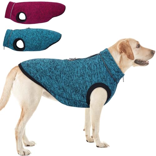 ROZKITCH Hundepullover, Hundejacke mit Fleecefutter, gestrickte Hundemäntel für kleine Hunde mit Reißverschlussöffnung für Geschirr, Fleece-Hundejacke, verstellbarer Hals, reflektierend, Blau, Größe von ROZKITCH