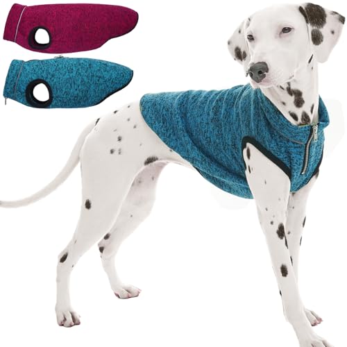 ROZKITCH Hundepullover, Hundejacke mit Fleecefutter, gestrickte Hundemäntel für kleine Hunde mit Reißverschlussöffnung für Geschirr, Fleece-Hundejacke, verstellbarer Hals, reflektierende von ROZKITCH