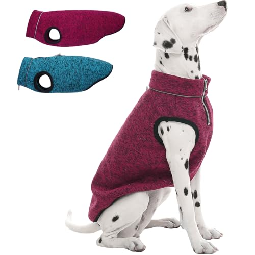 ROZKITCH Hundepullover, Hundejacke mit Fleecefutter, gestrickter Hundemantel für kleine Hunde mit Reißverschlussöffnung für Geschirr, Fleece-Hundejacke, verstellbarer Hals, reflektierend, Größe XL, von ROZKITCH