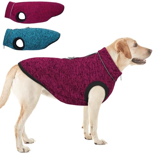 ROZKITCH Hundepullover, Hundejacke mit Fleecefutter, gestrickter Hundemantel für kleine Hunde mit Reißverschlussöffnung für Geschirr, Fleece-Hundejacke, verstellbarer Hals, reflektierend, Größe 3XL von ROZKITCH