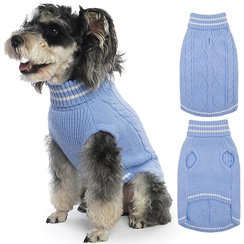 ROZKITCH Hundepullover für kaltes Wetter, Strickwaren für Herbst und Winter, Rollkragenpullover, klassisch, dick, warm, Outfit für Chihuahua, Bulldogge, Dackel, Mops, Yorkie-Blau, Größe M von ROZKITCH