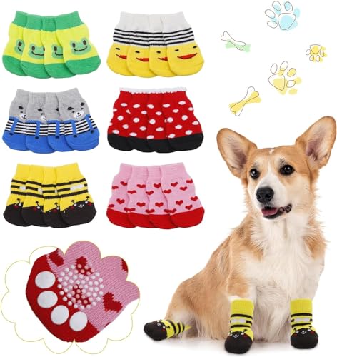 RPixc 24 Stück Hundesocken – Anti-Rutsch-Potenschutz, Katzenpfotenschutz, Socken, Haustier-Hundesocken, griffige Stricksocken, geeignet für kleine und mittelgroße Haustierhunde von RPixc