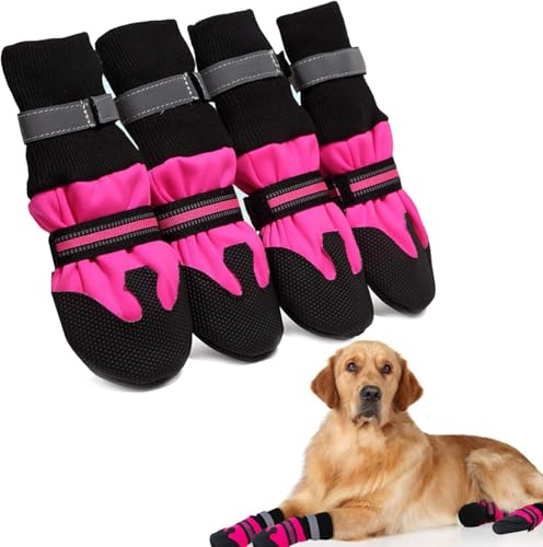 RPixc Wasserdichte Hundestiefel, reflektierender Haustierpfotenschutz, Anti-Rutsch-Stiefel mit verstellbaren Riemen, stabile Anti-Rutsch-Sohle, geeignet für mittelgroße und große Hunde zu allen von RPixc