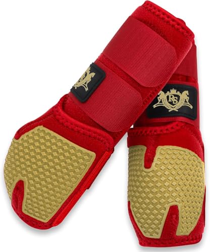 RS Premium Design Gold Line Pferdestiefel | Bequem, schützend und stoßdämpfend | Sportstiefel für Pferde am besten für Sprungtraining | OK-Stoff 1682D bietet ultimative Flexibilität (Rot, Medium) von RS Premium Horses