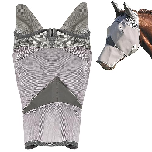 RS Premium Pferdefliegenmaske mit Ohren- und Nasenschutz vor UV | Pferdemaske schützt Ihr Pferd vor Fliegen | Fliegenmaske sorgt für Komfort des Pferdes unter sonnigem Himmel | Genießen Sie die Fahrt von RS Premium Horses