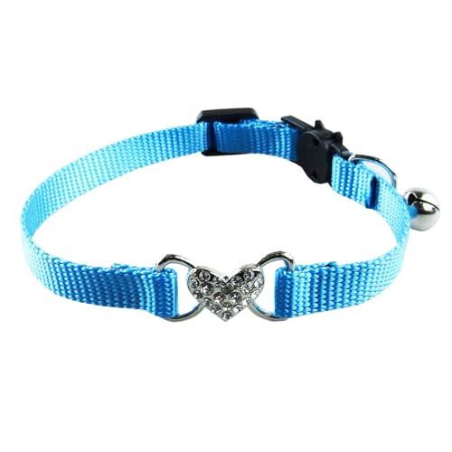 Katzenhalsband mit Herzmotiv, mit Sicherheitsgurt und Glöckchen, verstellbar, 19,1–31,8 cm, für Kätzchen, Katzen, Breakaway-Kätzchen-Halsband, Haustierzubehör, Zubehör (blau) von RSACCSKY