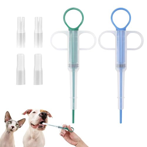 RSYHVG 2 Stück Pet Pill Plunger Popper, Katzentablettenspender für kleine Katzen Hunde – Medizin Shooter Feeder Soft Tip Tablet Spritze Schieber Tier Silikon Feeder Fütterung Zubehör (Blau und Grün) von RSYHVG