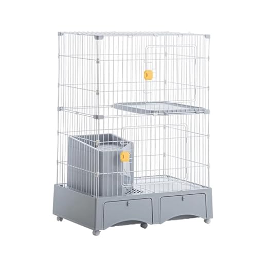 Großer Katzenkäfig, Katzengehege für den Innenbereich mit Balkon, 2-stöckiger DIY Abnehmbarer Katzenkäfig aus Metalldraht für 1 Katze(Gray) von RTTZBOZ