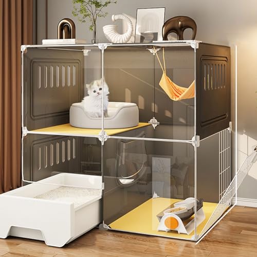 Katzenkäfig, Große Katzenkäfige for Den Innenbereich mit Katzentoilette, DIY, Laufstall, Zwinger, Katzenkiste, Catio mit Katzenbett(Size:Medium-B) von RTTZBOZ