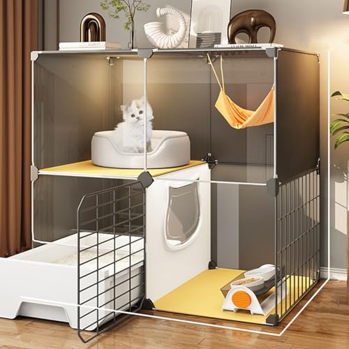 Katzenkäfig, Große Katzenkäfige for Den Innenbereich mit Katzentoilette, DIY, Laufstall, Zwinger, Katzenkiste, Catio mit Katzenbett(Size:S) von RTTZBOZ