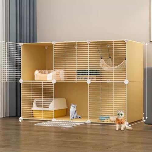 Katzenkäfig Groß, Abnehmbarer Katzengehege, DIY-Haustierheim for Den Innenbereich, Kleintierhaus, mit 2 Türen, 2 Ebenen for 1–2 Katzen(Yellow) von RTTZBOZ