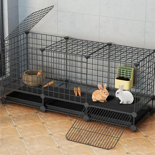 RTTZBOZ 2-türiges Design Frettchenkäfig Kaninchenkäfig Indoor Chinchillakäfig Kleintierkäfige Catio mit 360° Drehbaren Rollen(Black) von RTTZBOZ