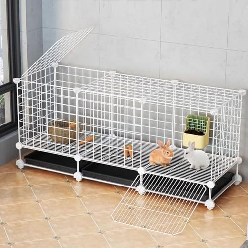 RTTZBOZ 2-türiges Design Frettchenkäfig Kaninchenkäfig Indoor Chinchillakäfig Kleintierkäfige Catio mit 360° Drehbaren Rollen(White) von RTTZBOZ