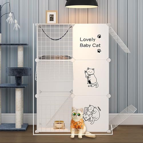 RTTZBOZ Katzenkäfig Große DIY-Katzengehege for Drinnen und Draußen Abnehmbarer Catio mit 3 Türen 3 Ebenen Haustierheim for 1-2 Katzen(White) von RTTZBOZ