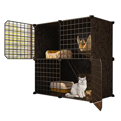 RTTZBOZ Katzenkäfig for den Innenbereich, Catio DIY-Katzengehege, Metall 2-stöckige Haustierkäfige, Abnehmbarer Katzenzwinger, for 1 Katze, Kaninchen(Color:Black-A) von RTTZBOZ