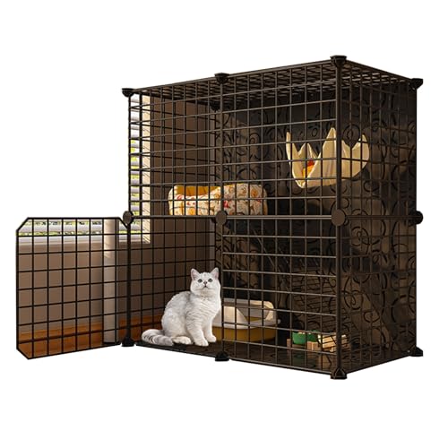 RTTZBOZ Katzenkäfig for den Innenbereich, Catio DIY-Katzengehege, Metall 2-stöckige Haustierkäfige, Abnehmbarer Katzenzwinger, for 1 Katze, Kaninchen(Color:Black-B) von RTTZBOZ