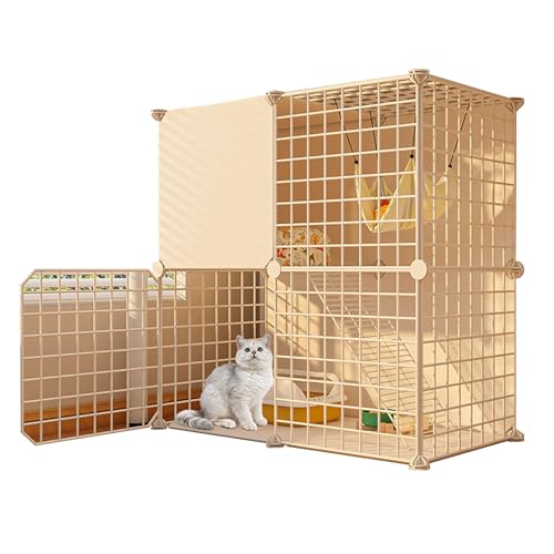 RTTZBOZ Katzenkäfig for den Innenbereich, Catio DIY-Katzengehege, Metall 2-stöckige Haustierkäfige, Abnehmbarer Katzenzwinger, for 1 Katze, Kaninchen(Color:White-C) von RTTZBOZ