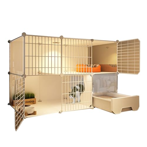 RTTZBOZ Katzenkäfig for den Innenbereich mit Katzentoilette, Catio DIY Katzengehege Aus Metall, 2-stöckige Haustierkiste for 1–2 Katzen, Kaninchen(39cm/15in) von RTTZBOZ