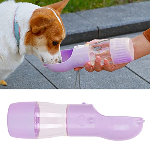 Hundewasserflasche, Tragbar, für Hunde, Katzen, Welpen, Haustier, Wasserspender, Futterspender mit Trinkbecher und Futterbehälter, Auslaufsicher, für Spaziergänge Im Freien, Reisen, Wandern(Lila) von RTYUSWL