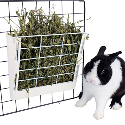 RUBYHOME Heu-Futterstation für Kaninchen, Meerschweinchen und Chinchillas – minimiert Abfall und Unordnung mit 24,9 x 9,5 x 20,3 cm zum Aufhängen von Alfalfa und Timothy Heuspender (weiß) von RUBYHOME