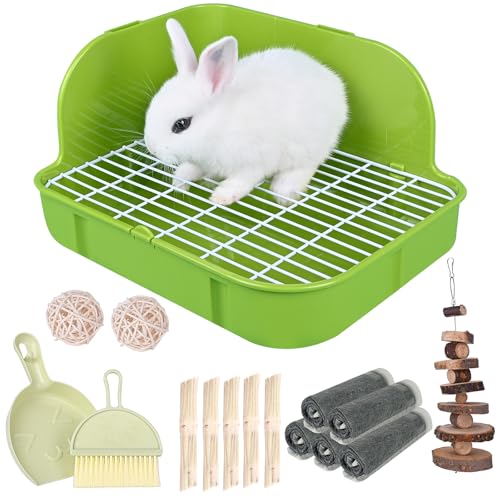 RUBYHOME Kaninchen Katzentoilette Toilette Kunststoff Quadratische Käfigbox Töpfchentrainer Eckstreu Bettkasten Haustierpfanne für Kleintiere, Kaninchen, Meerschweinchen, Chinchilla, Frettchen, von RUBYHOME