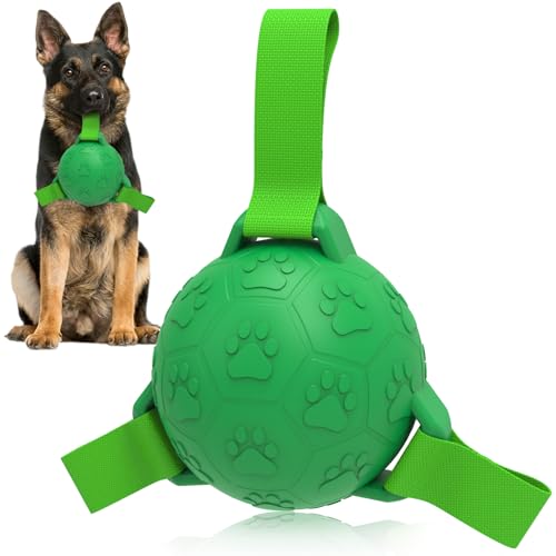RUCACIO Hundebälle, unzerstörbares Hundespielzeug, Fußball mit Riemen, interaktiver, robuster Hundefußball für Training, Herding-Bälle, Geburtstagsgeschenk für Welpen, kleine, mittelgroße Hunde, 10,2 von RUCACIO
