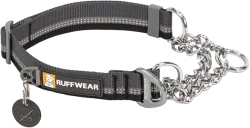 RUFFWEAR Chain Reaction Hundehalsband, verstellbar, kein Ziehen, Hundehalsband und Hundetrainingshalsband, Aluminium-D-Ring & begrenzter Schnur, reflektierendes Hundehalsband Basalt Grey 11"-14" von RUFFWEAR