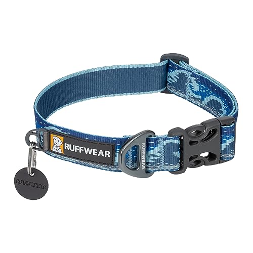 RUFFWEAR Crag Dog Collar, Large Dog Collar with Aluminium V-Ring, Adjustable Length Pet Dog Collar, Comfortable Soft Collar, Premium Animal Collar with Dog Lead Attachment Ring, 51-66cm, Midnight Wave von RUFFWEAR