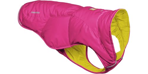 Ruffwear Quinzee Regenjacke für große Hunde, isolierter Allwetter-Hundemantel, wasserabweisende Hundejacke, leichte Hundeweste und Tragetasche, Größe L, Fireweed Pink von RUFFWEAR