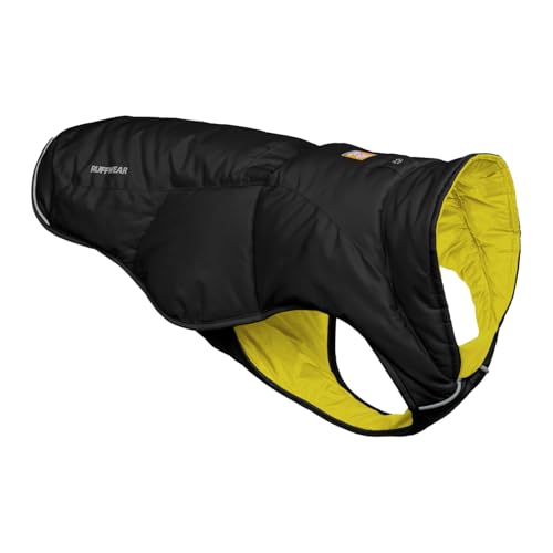 RUFFWEAR Quinzee Regenjacke für große Hunde, isolierter Allwetter-Hundemantel, Wasserabweisende Hundejacke, leichte Hundeweste und Tragetasche, Größe L, Obsidianschwarz von RUFFWEAR