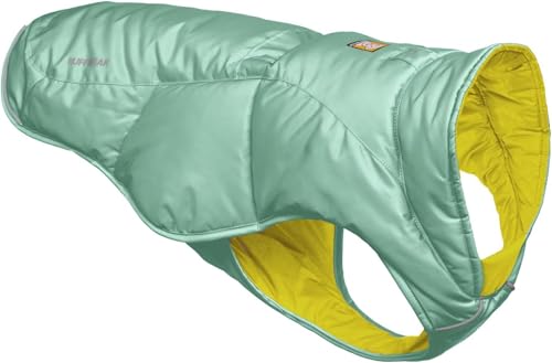 Ruffwear Quinzee Regenjacke für große Hunde, isolierter Allwetter-Hundemantel, Wasserabweisende Hundejacke, leichte Hundeweste und Tragetasche, Größe L, River Rock Green von RUFFWEAR