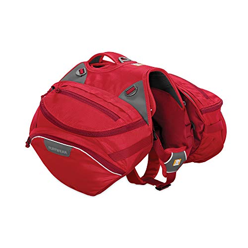 RUFFWEAR Strapazierfähiger Wander-Rucksack für Hunde, Inklusive 2 x 1L Wasserflasche, Mittelgroße Hunderassen, Größenverstellbar, Größe: M, Rot (Red Currant), Palisades Pack von RUFFWEAR