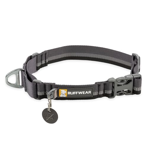 RUFFWEAR Web Reaction Hundehalsband, verstellbares Martingal-Halsband mit Aluminium-V-Ring und seitlicher Öffnung, bequemer Stoff, reflektierendes mit Schlauchlock-Gurtband Basalt Grey 14"-17" von RUFFWEAR