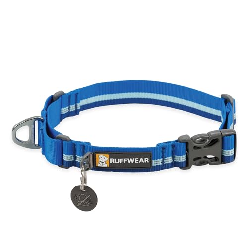 RUFFWEAR Web Reaction Hundehalsband, verstellbares Martingal-Halsband mit Aluminium-V-Ring und seitlicher Öffnung, bequemer Stoff, reflektierendes mit Schlauchlock-Gurtband Blue Pool 17"-20" von RUFFWEAR