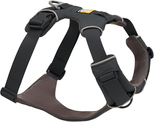 Ruffwear Front Range Hundegeschirr, reflektierendes Y-Geschirr, verstellbares, bequem gepolstertes Alltagsgeschirr für Spaziergänge und Hunderennen, 2 Leinenbefestigungen und V-Ring, Basalt Gray M von RUFFWEAR