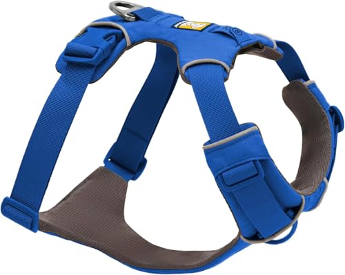 Ruffwear Front Range Hundegeschirr, reflektierendes Y-Geschirr, verstellbares, bequem gepolstertes Alltagsgeschirr für Spaziergänge und Hunderennen, 2 Leinenbefestigungen und V-Ring, Blue Pool M von RUFFWEAR