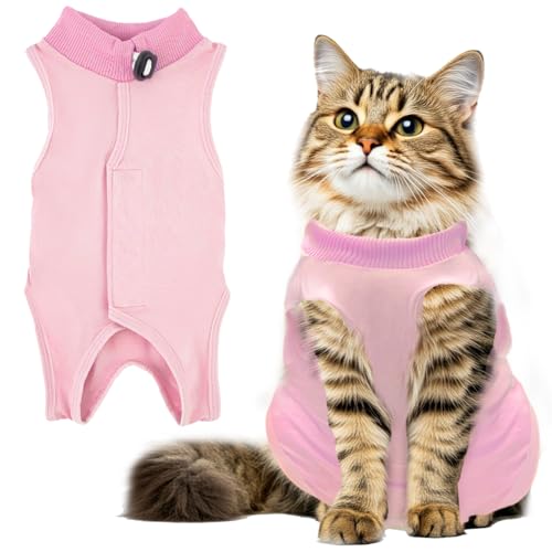 RUGBOL Katzen-Erholungsanzug, Katzen-Chirurgie-Erholungsanzug, Katzen-Baby-Wachstumsanzug nach Operationen, Katzen-Nachoperationsanzug-Bodysuit, Nach-Operation-Erholungsanzug, Bauchwunden (L, Pink) von RUGBOL