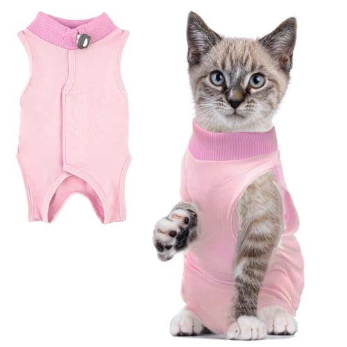 RUGBOL Katzen-Erholungsanzug, Katzen-Chirurgie-Erholungsanzug, Katzen-Baby-Wachstumsanzug nach Operationen, Katzen-Nachoperationsanzug-Bodysuit, Nach-Operation-Erholungsanzug, Bauchwunden (M, Pink) von RUGBOL