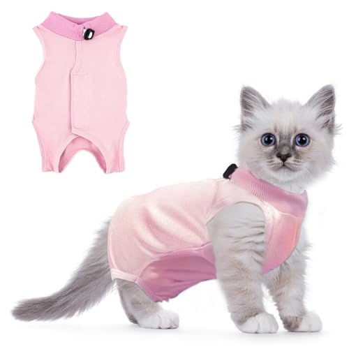 RUGBOL Katzen-Erholungsanzug, Katzen-Chirurgie-Erholungsanzug, Katzen-Baby-Wachstumsanzug nach Operationen, Katzen-Nachoperationsanzug-Bodysuit, Nach-Operation-Erholungsanzug, Bauchwunden (S, Pink) von RUGBOL